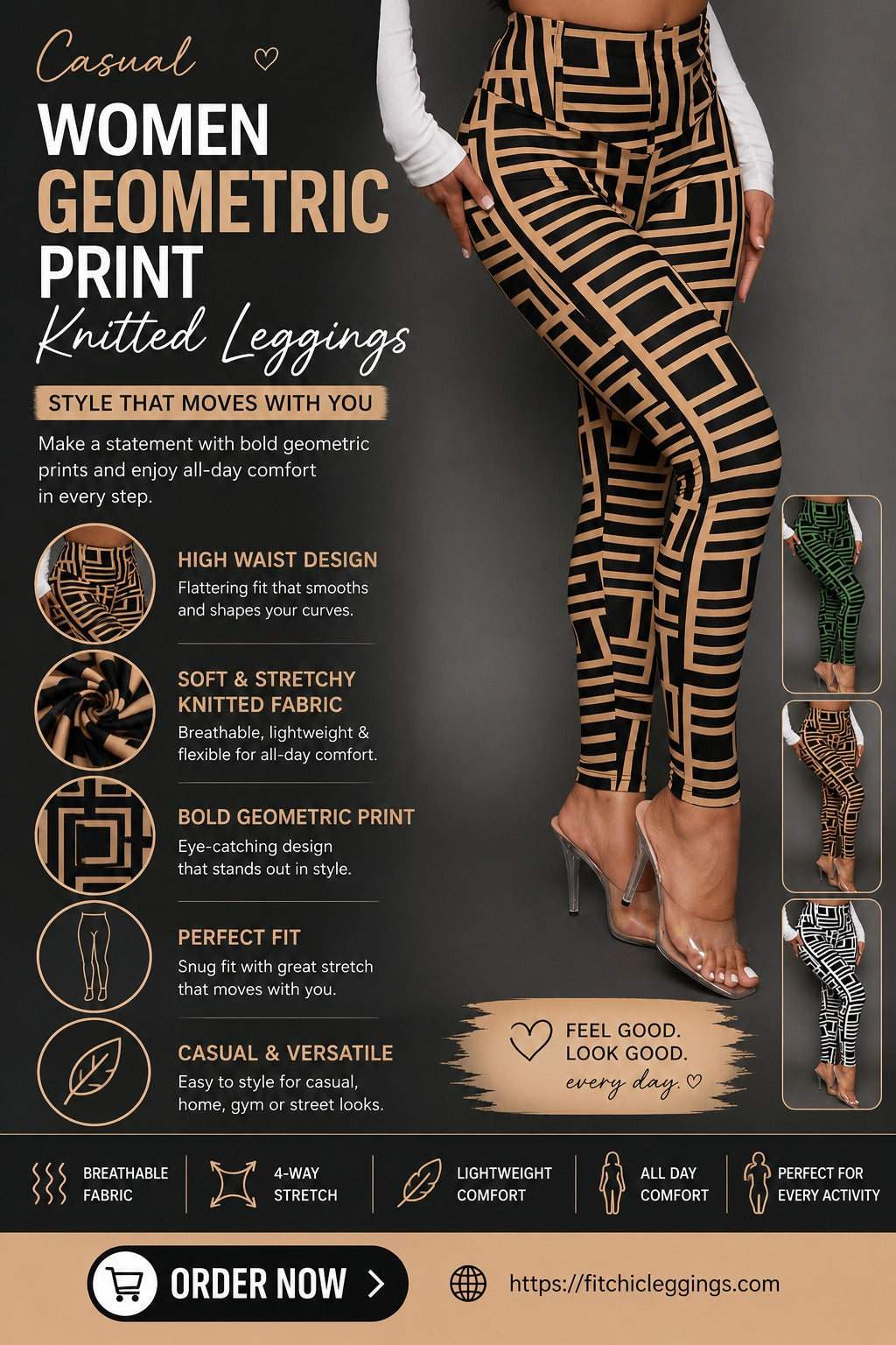 Casual Women Geometric Print Knitted Leggings