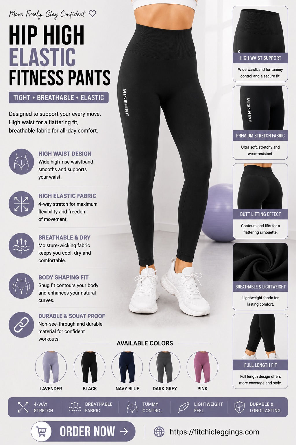 Hip High Elastic Fitness Pants Tight Breathable Elastic Sports Pants