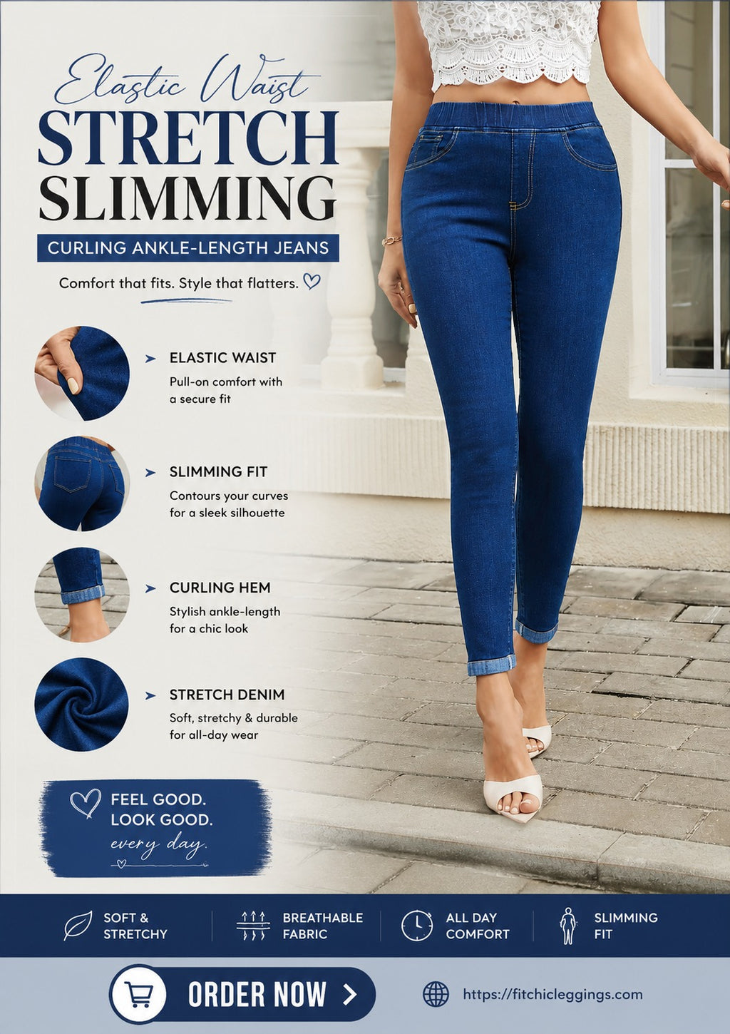 Elastic Waist Stretch Slimming Curling Ankle-length Jeans