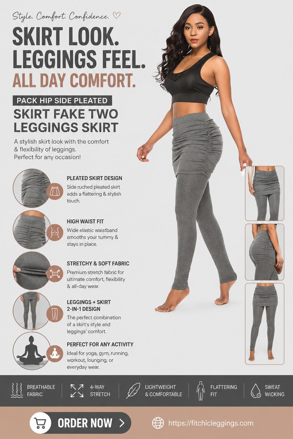 Pack hip side pleated skirt fake two leggings skirt
